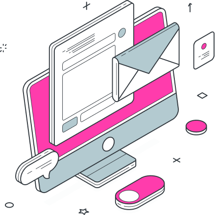 Email and contact form on computer graphic